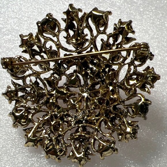 Lisner Two-tone Pink Faceted Rhinestone Brooch Layered Floral Dome Pin Signed - Picture 11 of 11